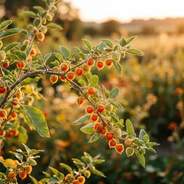 Ashwagandha plants with red berries